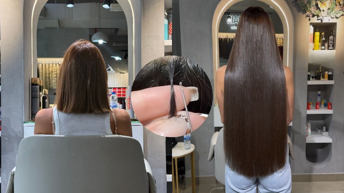 Ice hair extensions before and after at Hani Hair Dubai