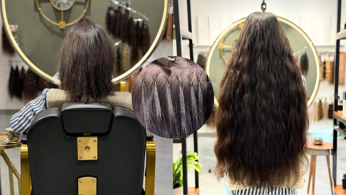 Keratin hair extensions before and after at Hani Hair Dubai